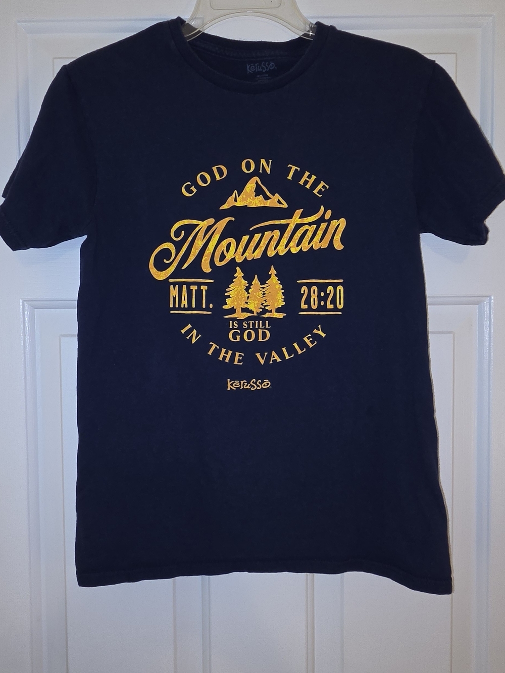 Kerusso Navy Crewneck Tee with Tonal Label Print, Adult Small